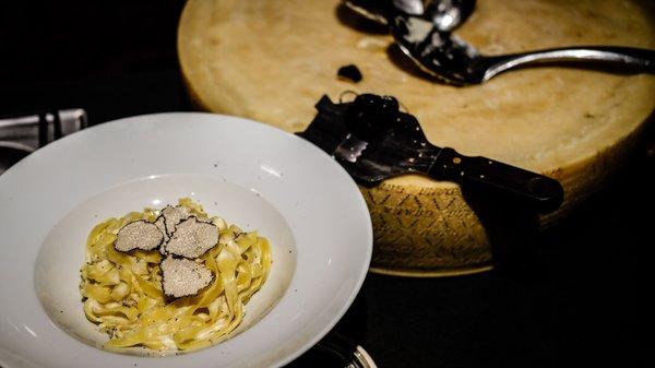 Homemade fettuccini Alfredo with Black Truffles from Alba Piemonte.