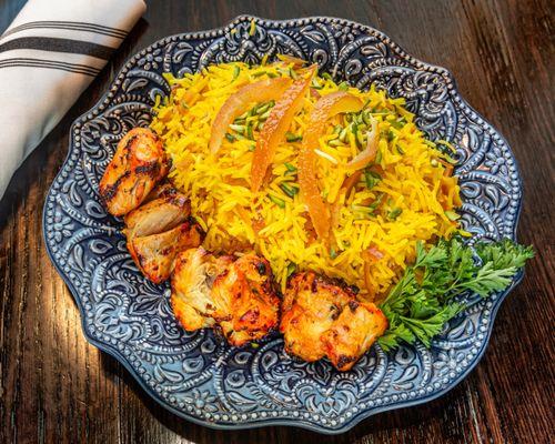 Shirin Polo with Chicken Kabob