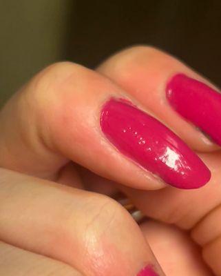 Bubbly manicure, polish all over cuticles