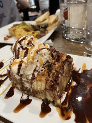 Maple donut bread pudding topped with ice cream and drizzled with caramel & chocolate was EXACTLY what I imagined it would be - DELICIOUS!!