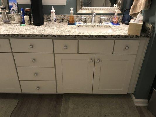 Spacers for vanity were supposed to be on left side to center faucet with mirror