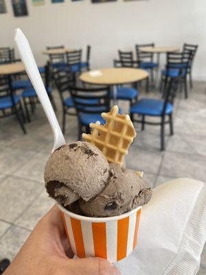 Small cookies & cream with piece of waffle cone