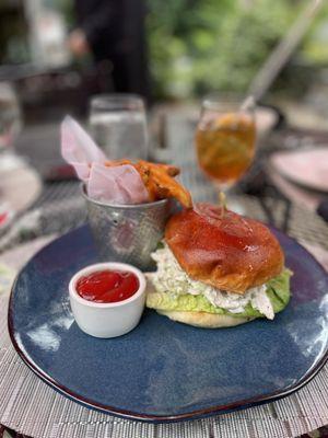 Chicken salad sandwich with fries