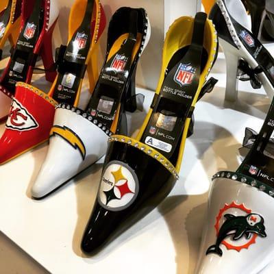 Glitzy NFL wine bottle holders