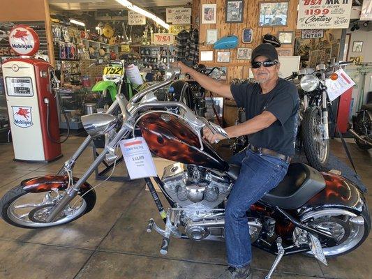 My dad (Mr. Lee) on his new motorcycle purchased from Century Motorcycle Shop