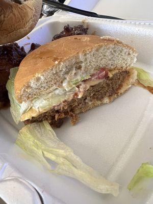 Cheeseburger, lettuce, tomato, & bacon