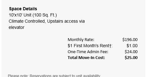 Switch 1, now the unit is $196.  And more bait - they still claim move-in is only $25.