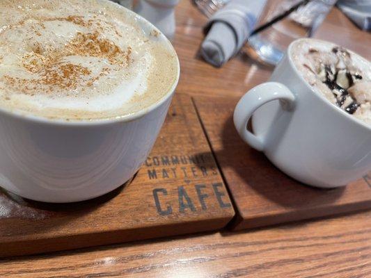 Cinnamon bun mocha and hot chocolate