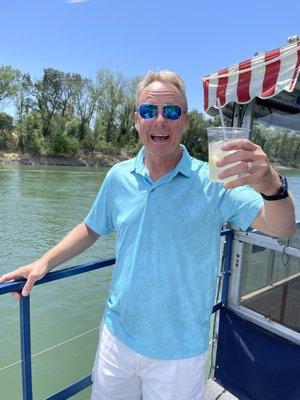 Cheers from the birthday boy having a blast on the River Queen!