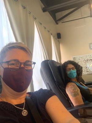 We are smiling under these masks! So nice to get pampered a little bit with a pedicure today. Thanks for taking great care of us!