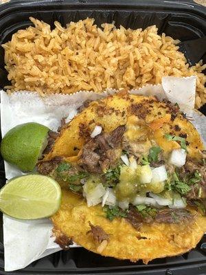 Taco plate with quesatacos (birria) meat