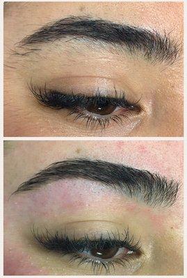 Before and after brow sugaring.