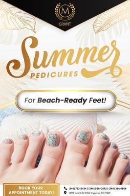 Prepare your feet for summer with beach-ready feet! Our summer pedicures at Milano Nail Spa Grant will keep you cool and comfortable durin