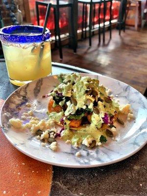 Sweet Potato Black Bean Tostada with Classic Margarita