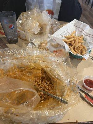 After we finished eating. All that was left was my ramen, our fries, corn and some potatoes.