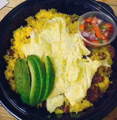 Calentado Bowl Rice, Beans, Eggs, Avocado & Salsa