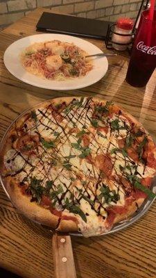 Shrimp Cremora and margaritas pizza added vinaigrette top it off! Ask for it