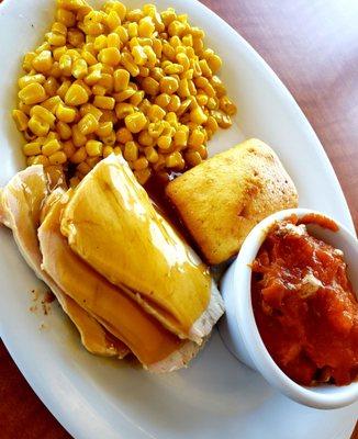 Turkey, sweet corn, sweet potato and cornbread