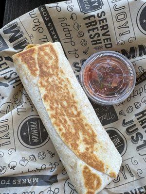 A delicious chorizo breakfast burrito.