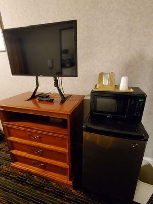 TV, mini fridge, microwave