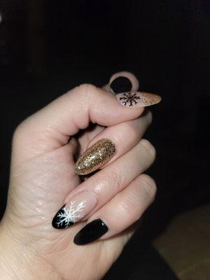 Acrylic, winter design, gel polish (fill this session)