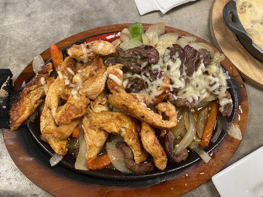 Steak and chicken fajitas