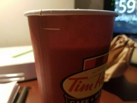 Theres the fill line. Tim Hortons strikes again! SIGH. Wish I could give zero stars