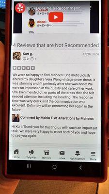 Removed review by Yelp from my page