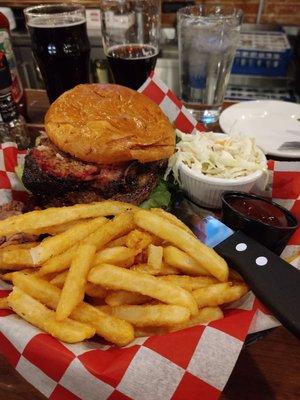 The smoker runs Fri-Sun so I couldn't resist adding a little something extra.  Burger with brisket on top.