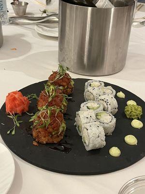 CA roll and spicy tuna crispy rice