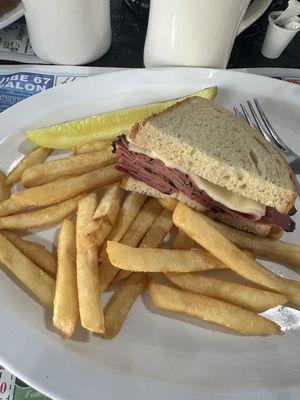 Hot Pastrami Sandwich on Rye w/ Swiss Cheese