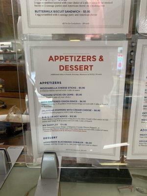 Appetizers and Dessert menu 8/17/22