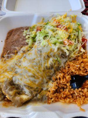 Smothered green chile pork burrito