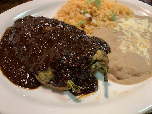 Chilis Poblanos which comes topped with mole sauce