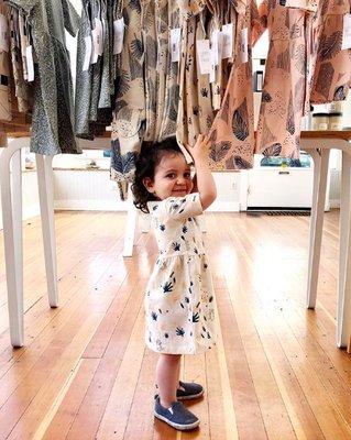 Our tiny visitors are big fans of our new organic cotton line made in the USA and printed here in Portland, Oregon!