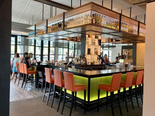 The bar area toward the back of the restaurant.