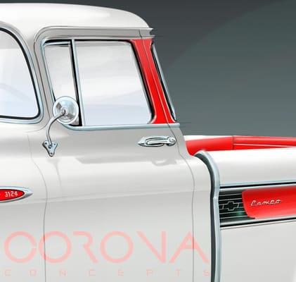 Partial view of a rendering of a 1957 Cameo done here at Corona Concepts for a client