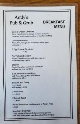 Breakfast menu