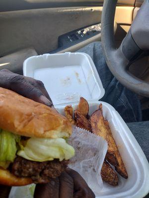 Homemade burger and fries