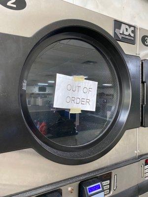 Another dryer out of order. I think that makes about 15 that don't work.