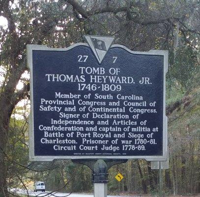 Thomas Heyward, Jr. Historical Marker, Ridgeland SC