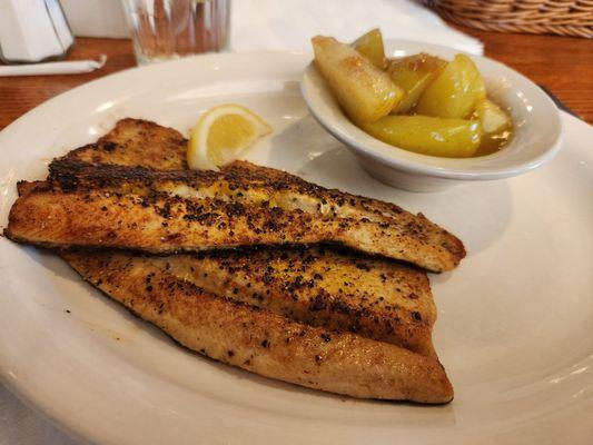 Really good rainbow trout and cinnamon apples!