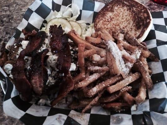 Blues brother add Caramelized onions with garlic Parmesan fries.  Pretty amazing!