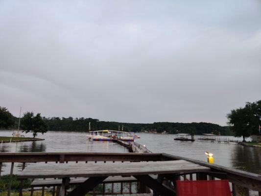 A view out the back outdoor dining area