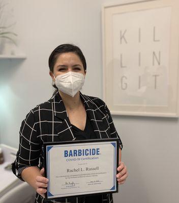 All of our estheticians have Barbicide Covid-19 Certifications