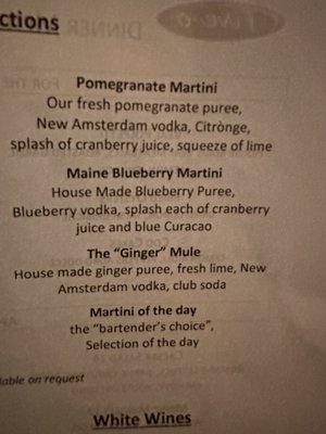 Drink menu - martinis