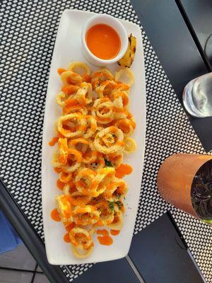 Calamari with red pepper sauce