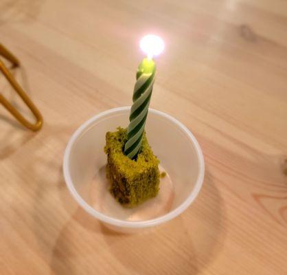 Matcha cake - we brought the candle