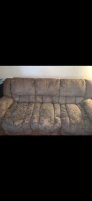 Before and after pics of a sofa that really needed a professional cleaning