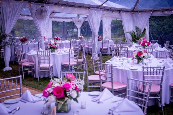 Summer wedding under Clear Top Frame Tent in Northshore suburbs